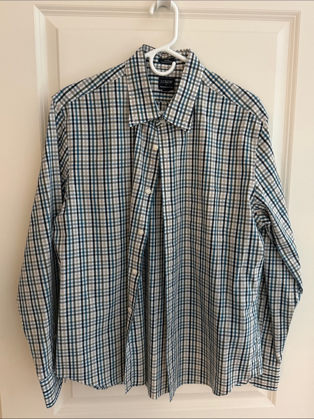 J. Crew Men’s Blue and White Plaid Button-Up Shirt